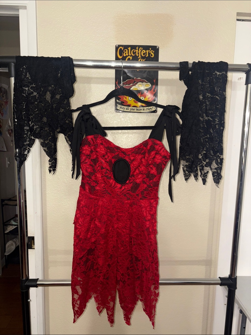 #130 MEDIUM NEW Red & black pixie dress w/ sleeves